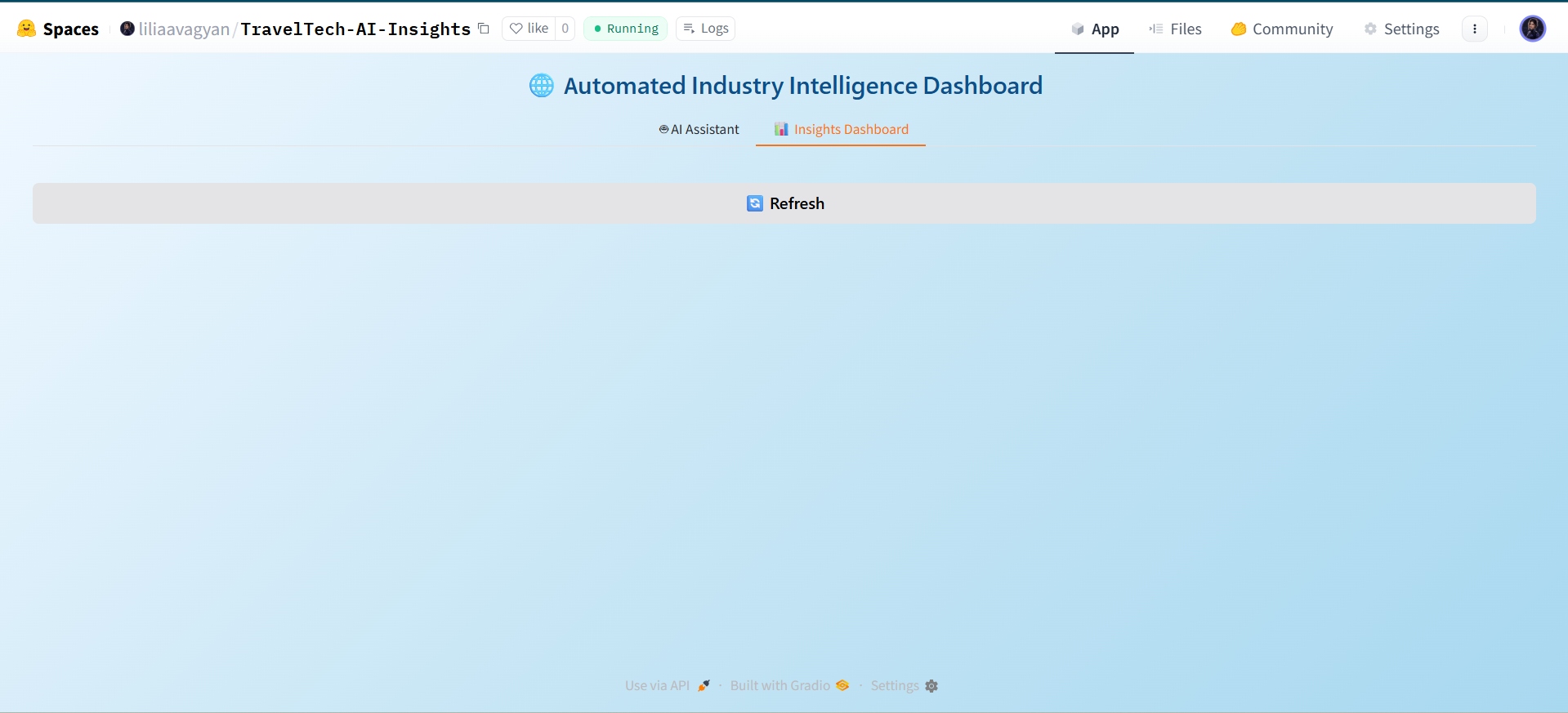 Dashboard before refresh